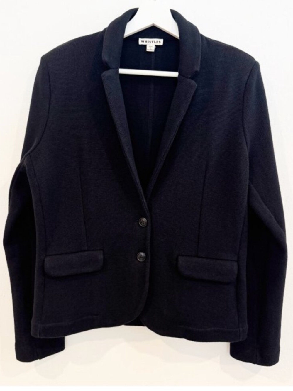 Whistles Blazer Size 10 Navy Blue Soft Cotton Jersey Knit Slim Dark Academia